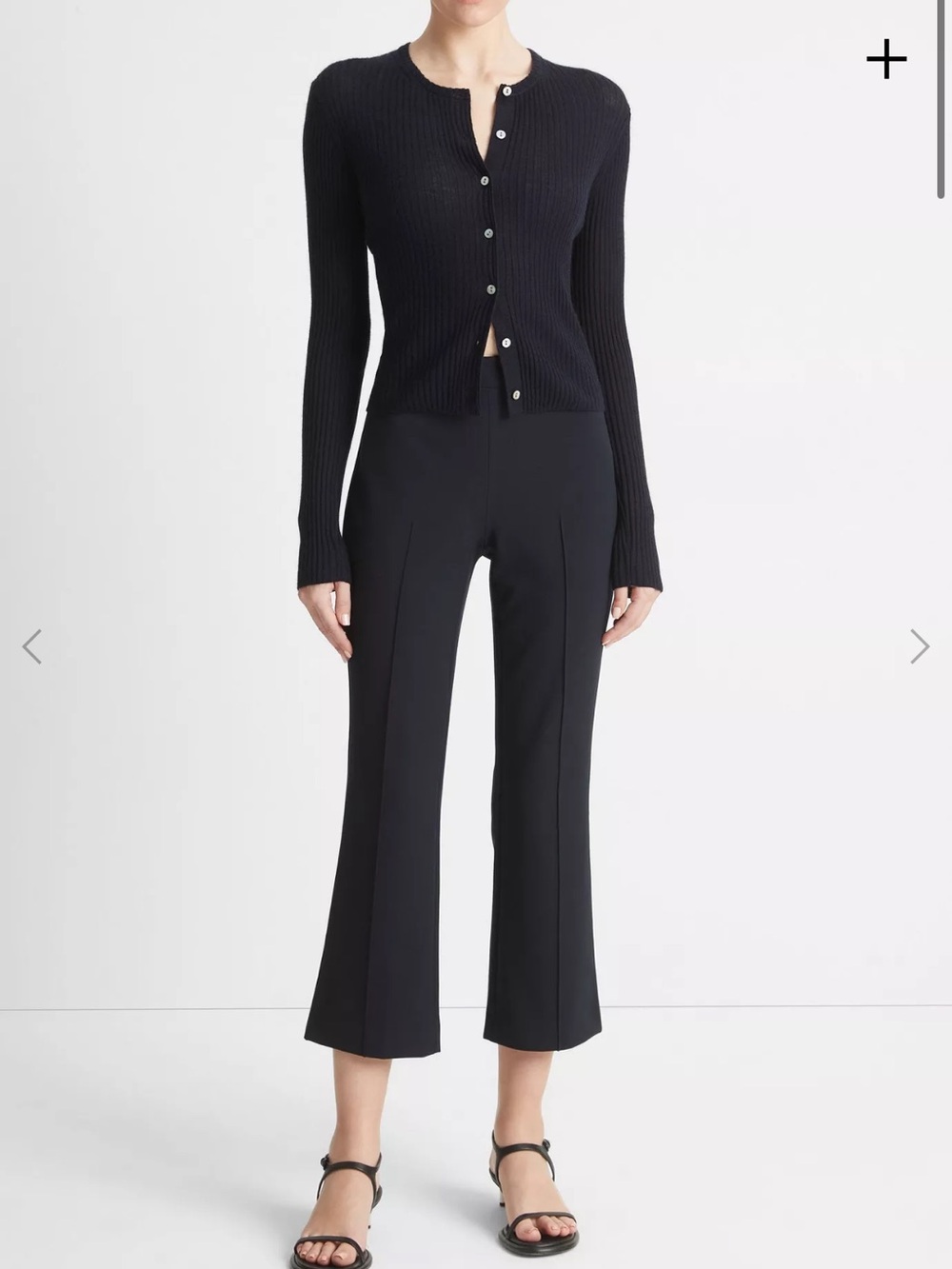 Vince Black Cropped Pintuck Flare Pull On Pants Size 8